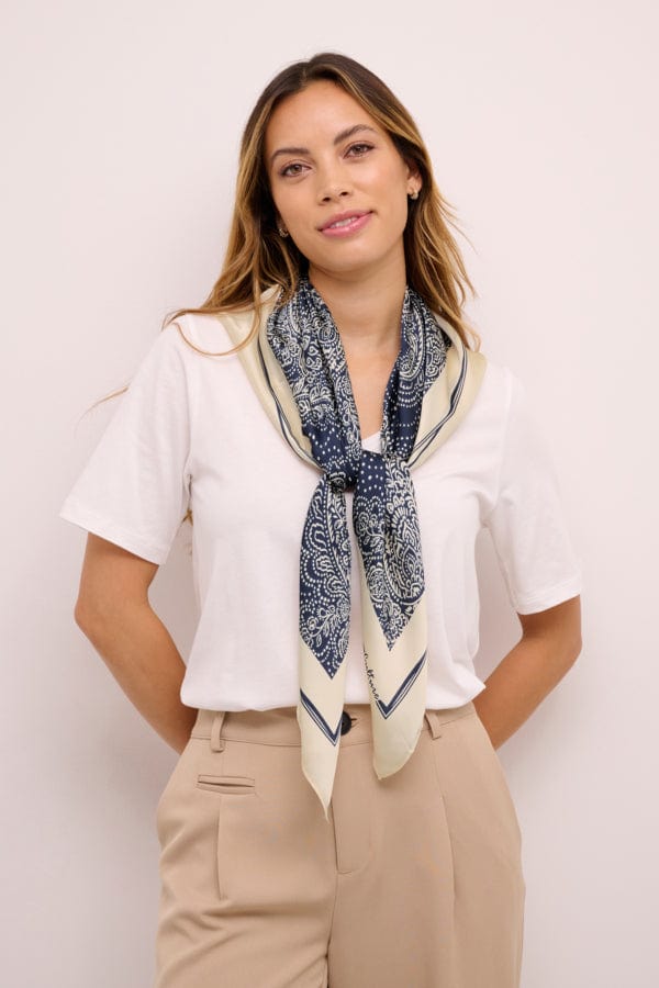 Culture Square Neck Scarf Navy Ivory