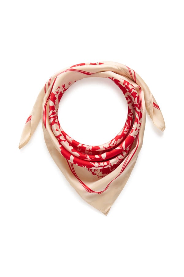 Culture Square Neck Scarf Red Ivory