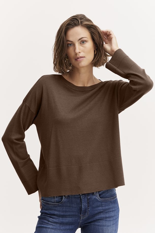 Fransa Boat Neck Relaxed Jumper Chocolate Brown