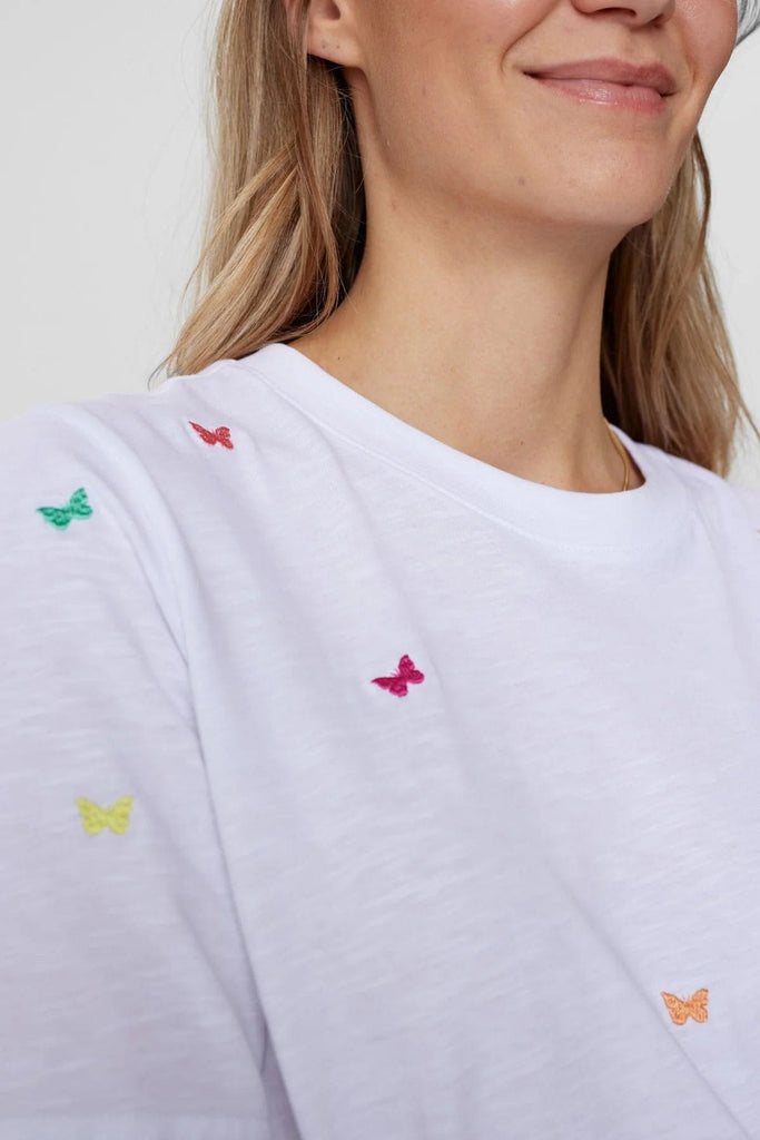 Numph Embroidered Butterfly Cotton T Shirt Multi