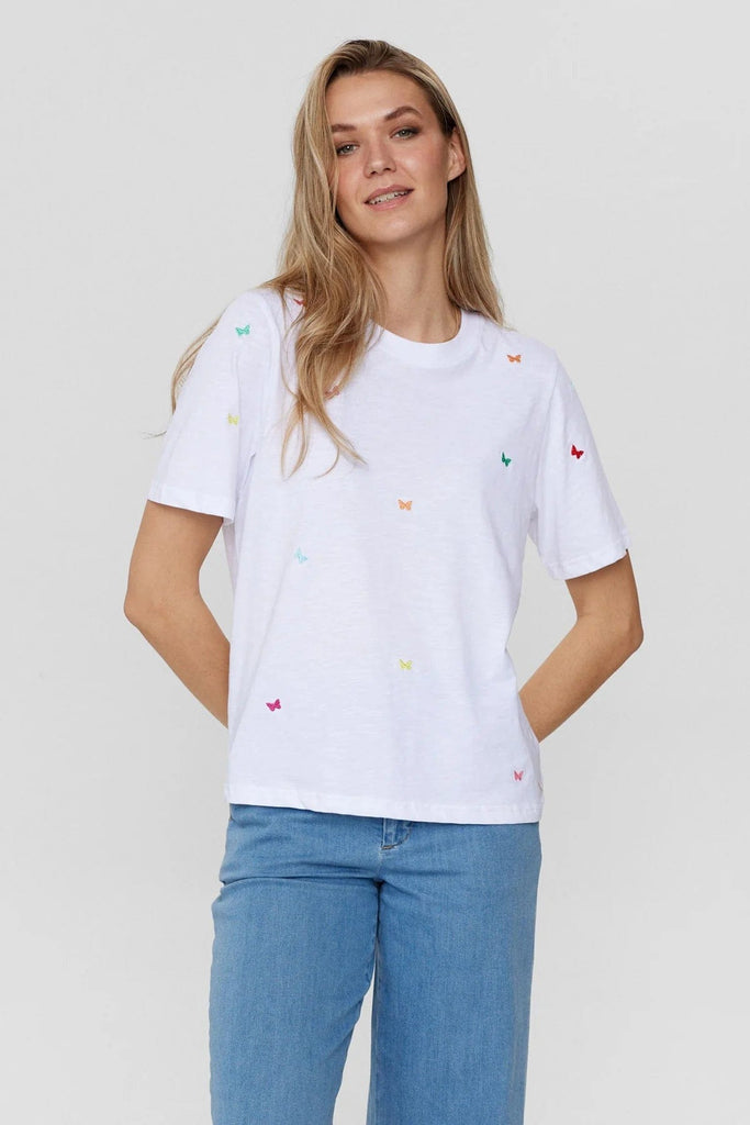 Numph Embroidered Butterfly Cotton T Shirt Multi