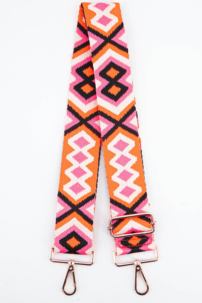 Sarta - Woven Aztec Print Wide Bag Strain Pink & Orange One-size