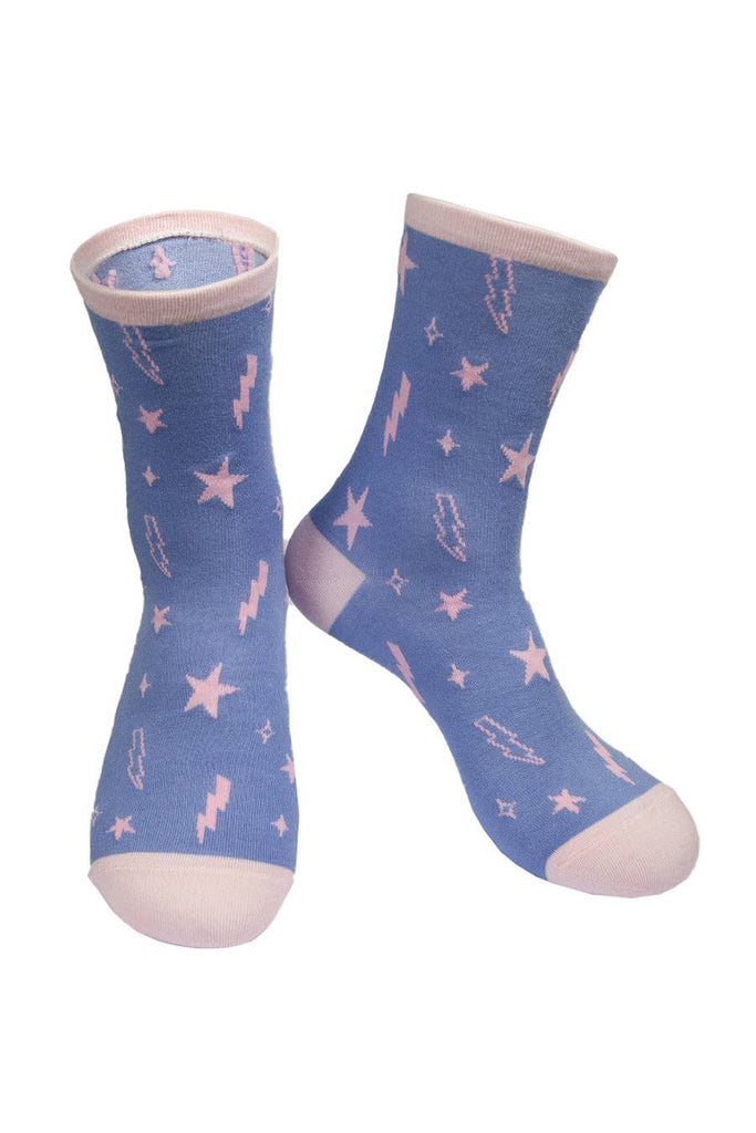 Sock Talk - Womens Bamboo Star Sock Lightning Bolt Celestial Ankle Socks