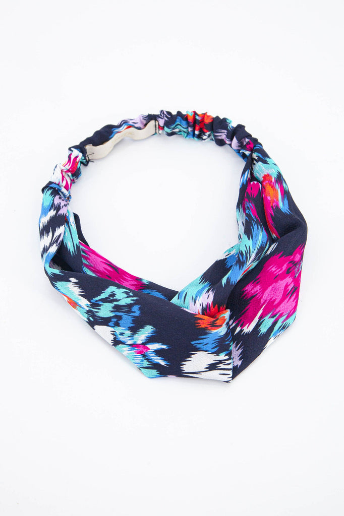 Abstract Floral Print Headband Blues Pink One-size