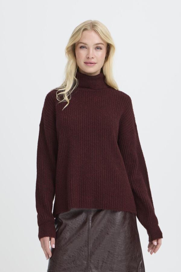 b young Cow Roll Neck Jumper Plum