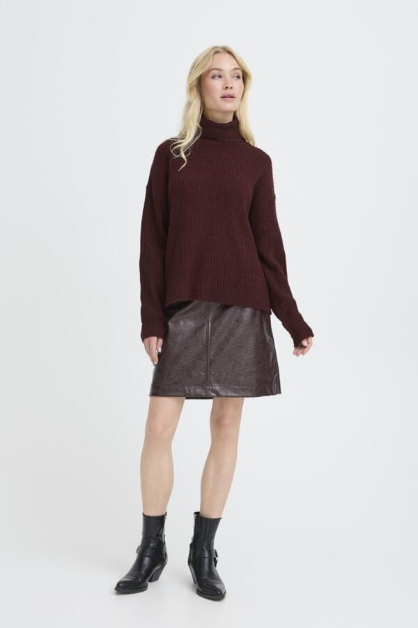 b young Cow Roll Neck Jumper Plum