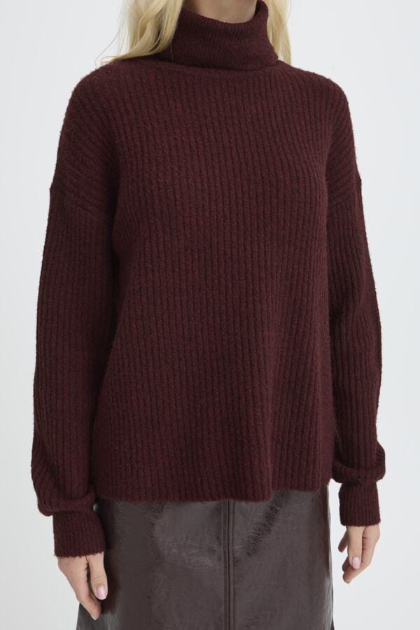 b young Cow Roll Neck Jumper Plum