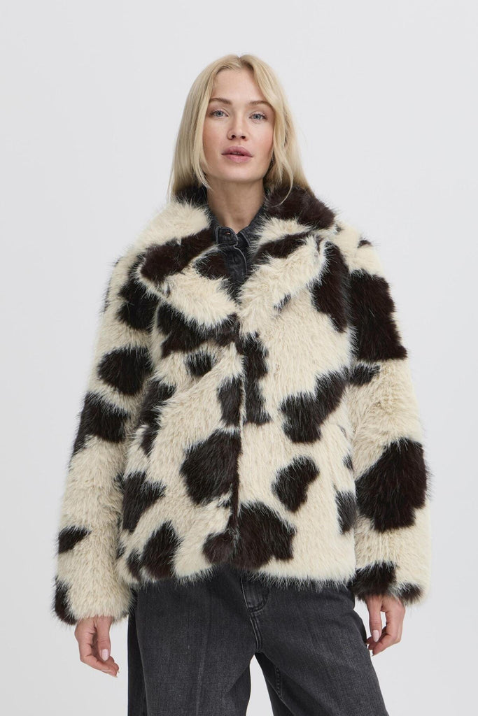 b young Printed Faux Fur Coat