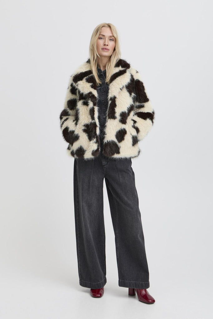 b young Printed Faux Fur Coat