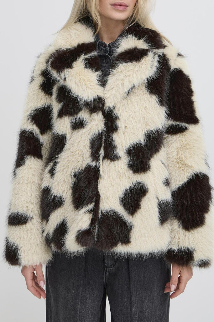 b young Printed Faux Fur Coat
