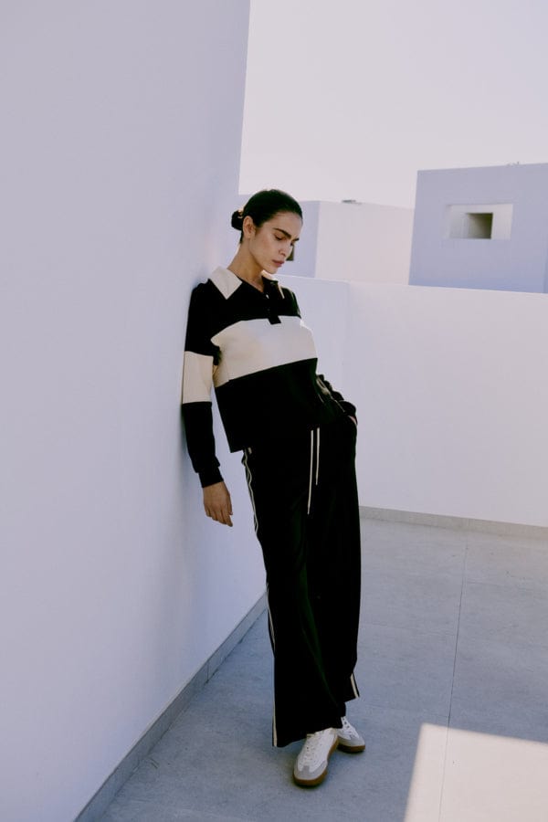 b young Relaxed Side Stripe Trousers Black White