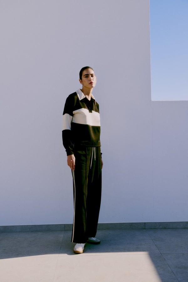 b young Relaxed Side Stripe Trousers Black White