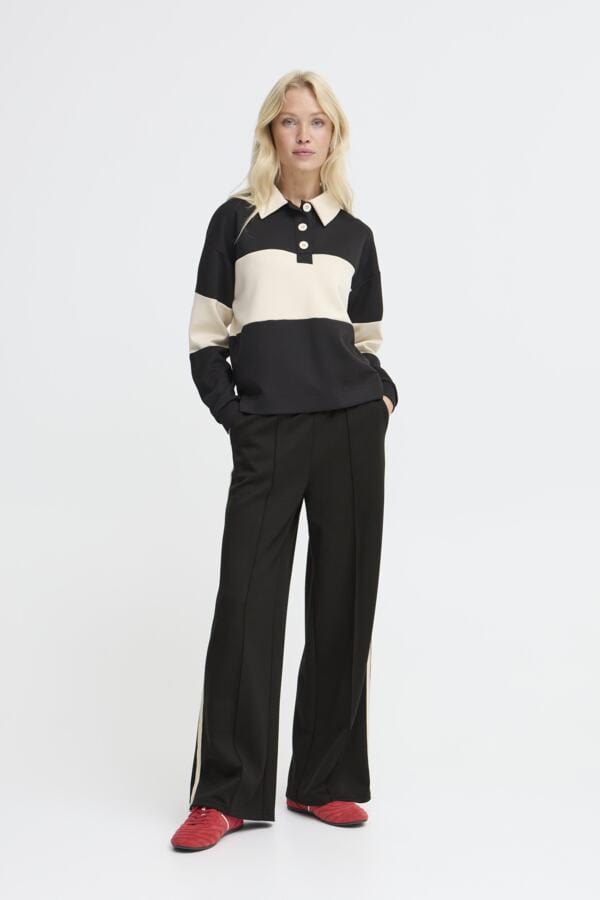 b young Relaxed Side Stripe Trousers Black White