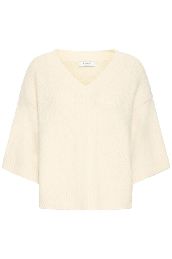 b young Relaxed V Neck Jumper Cream XS