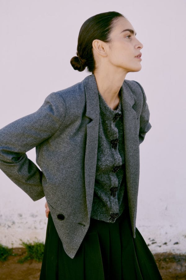 b young Short Sleeved Cardigan Dark Grey