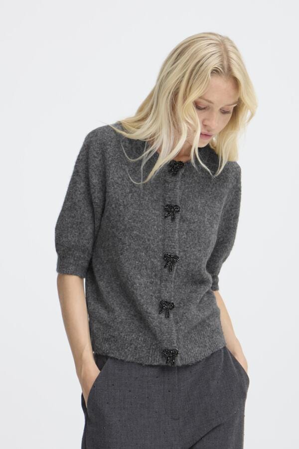 b young Short Sleeved Cardigan Dark Grey
