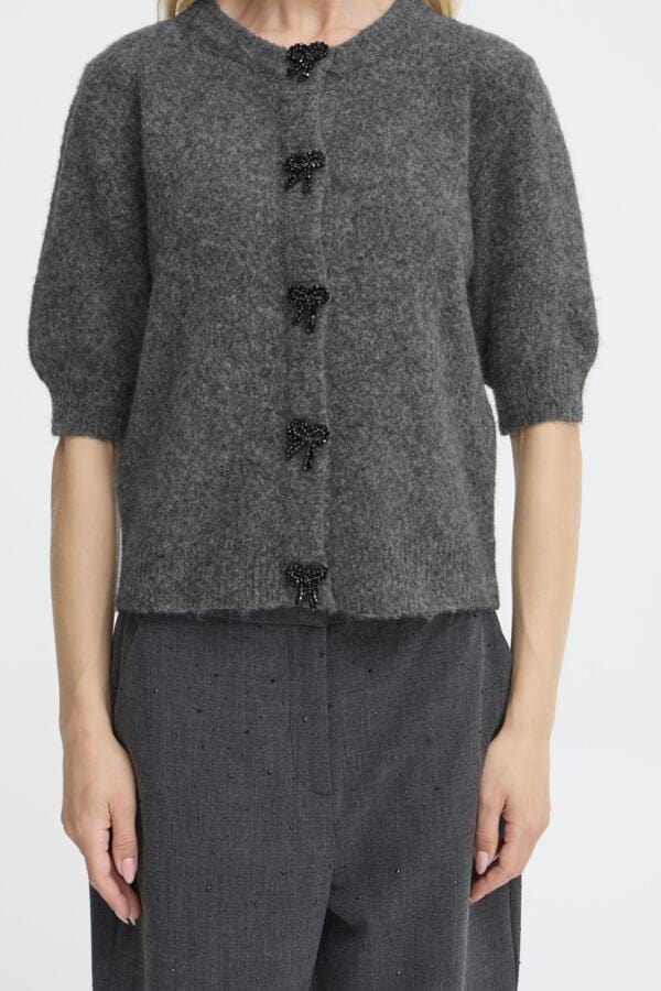 b young Short Sleeved Cardigan Dark Grey