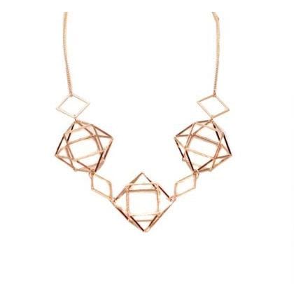 Big Metal London Geometric Caged Necklace Rose Gold
