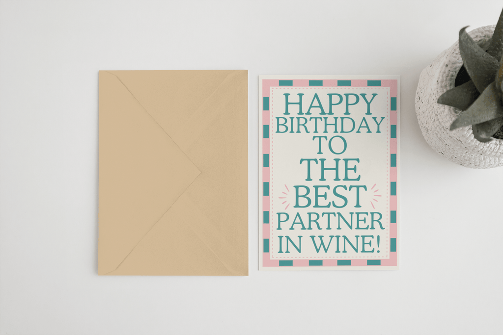 Blue Iris Designs Co - Happy birthday to the best partner in wine A6/5x7 card Card Clasp (Plastic Free) / A6
