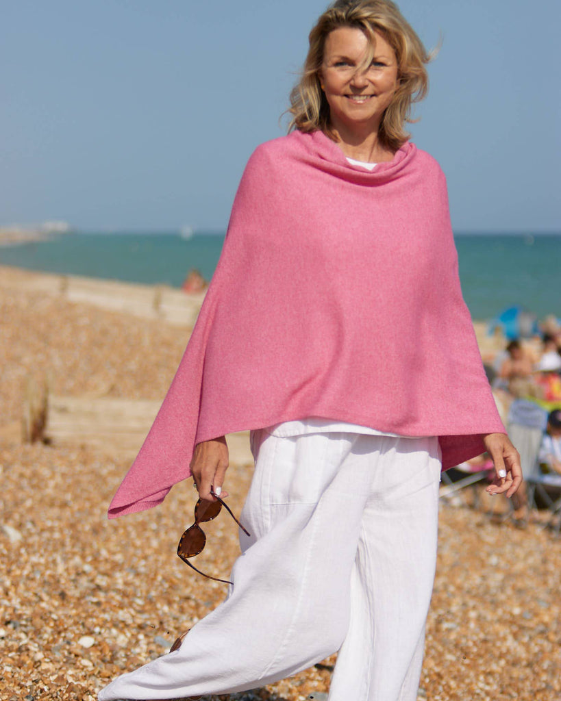 Cadenza Italy Ltd - Classic Cashmere Blend Poncho Cashmere Rose Pink