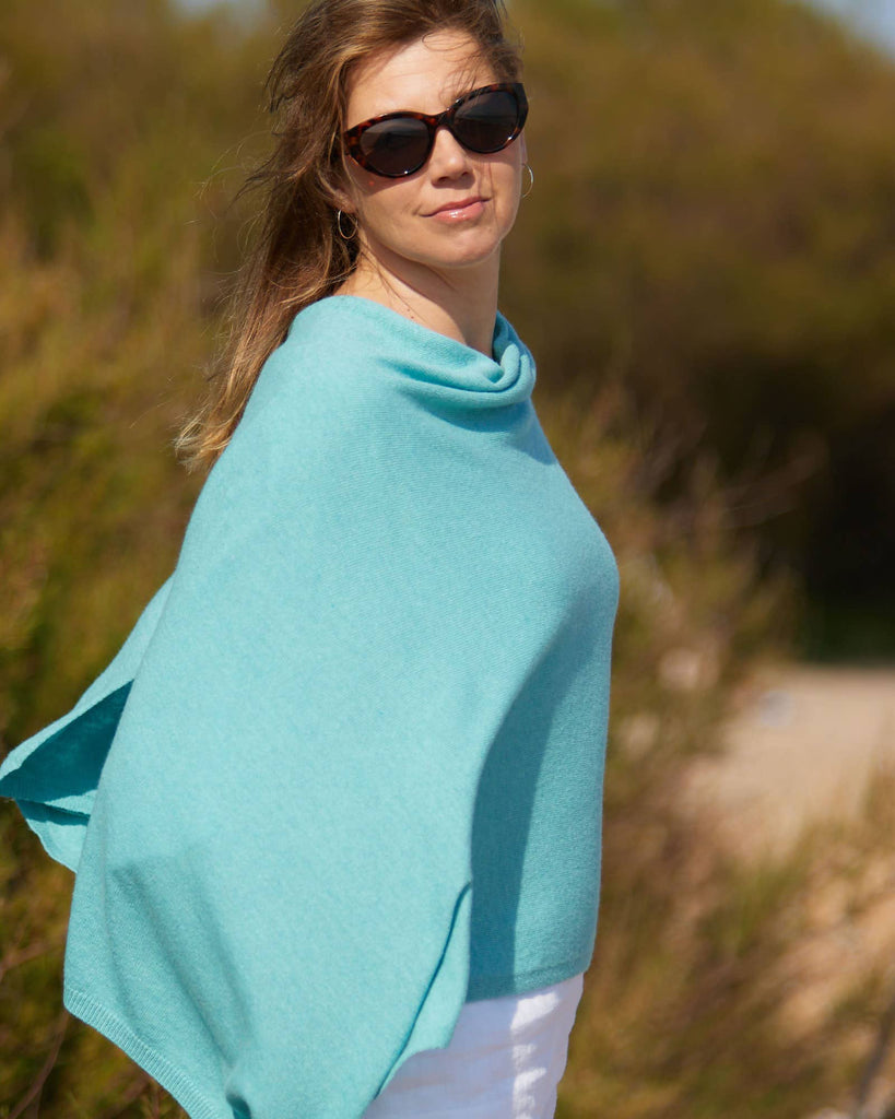 Cadenza Italy Ltd - Classic Cashmere Blend Poncho Duck Egg