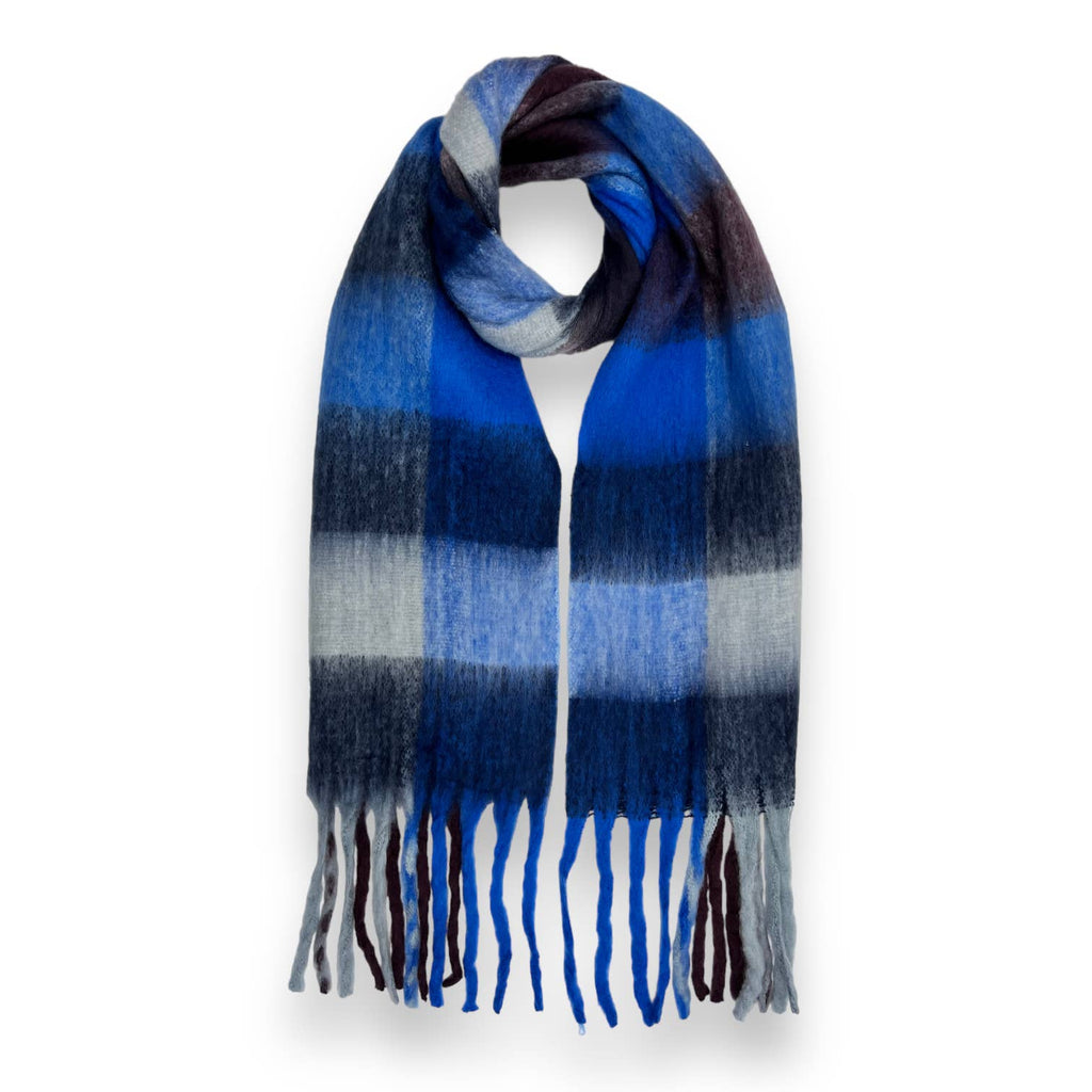 Check Tassle Scarf Brights Eletric Blue