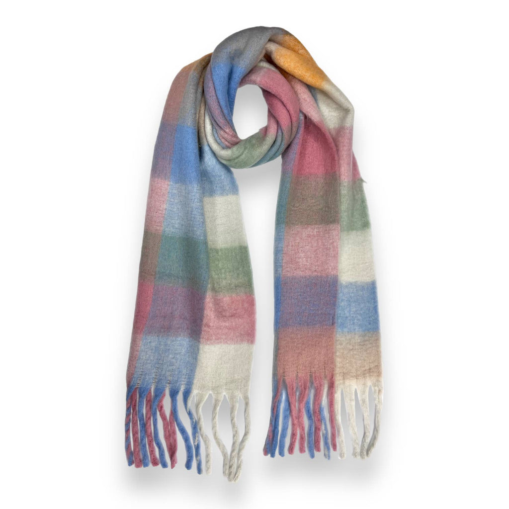 Check Tassle Scarf Brights Pastels