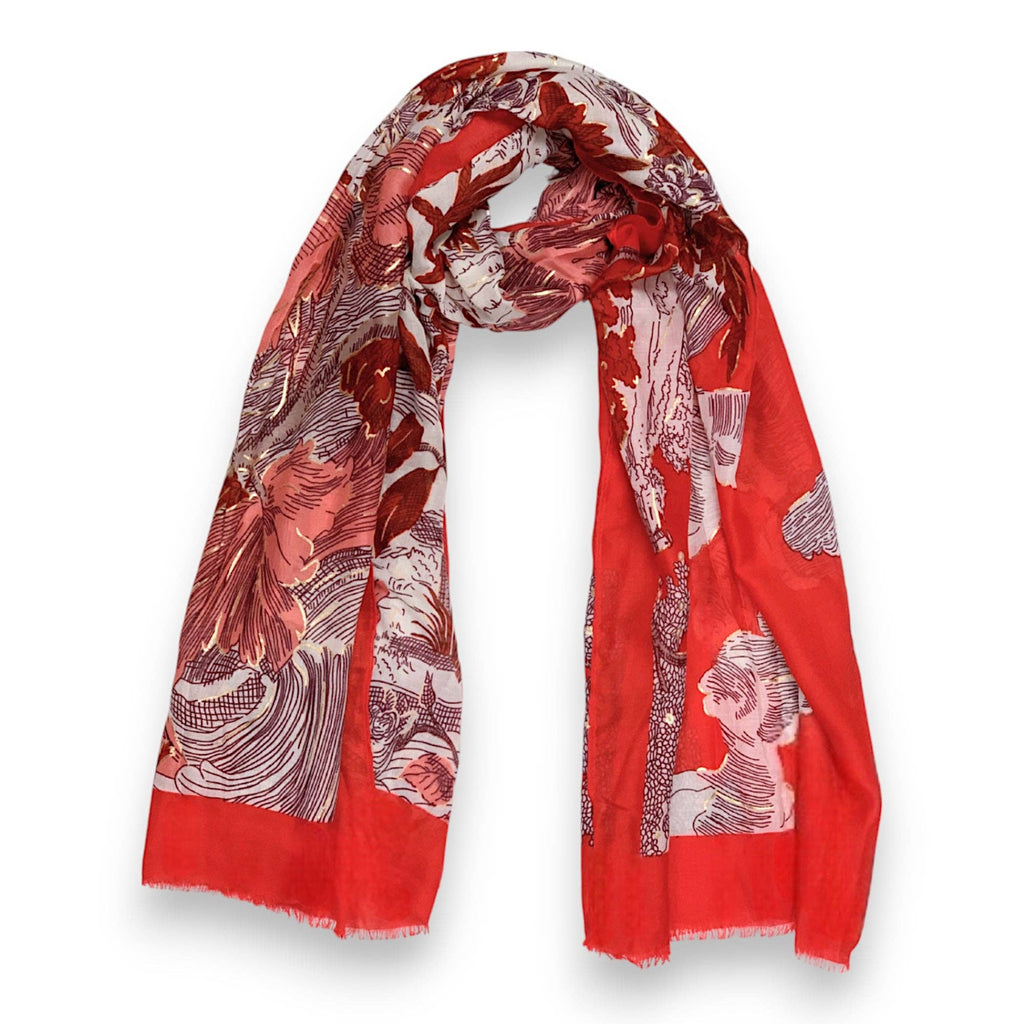 Cotton Blend Print Scarf Various Red