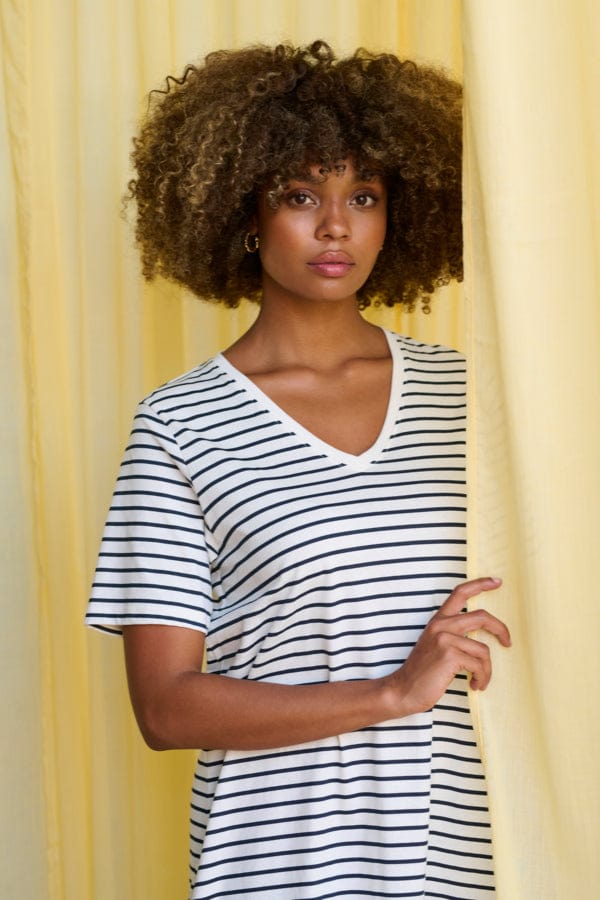 Culture Cotton Stripe T Shirt Dress Navy White