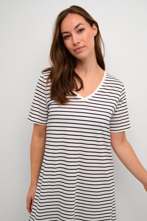 Culture Cotton Stripe T Shirt Dress Navy White