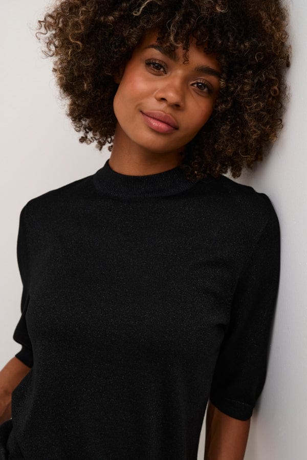 Culture Fine Knit Sparkly Top Black