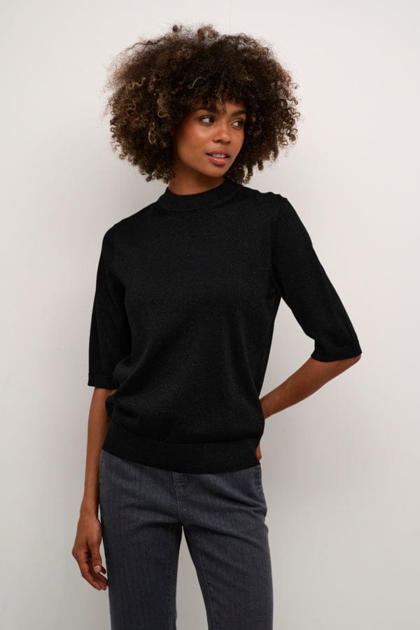 Culture Fine Knit Sparkly Top Black