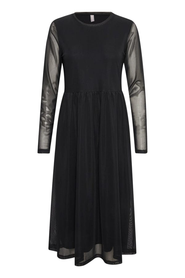 Culture Mesh Sleeve Midi Dress Black