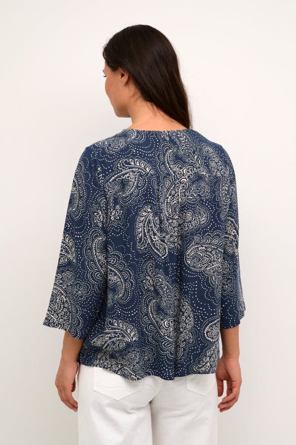 Culture Printed Blouse Blue Ivory