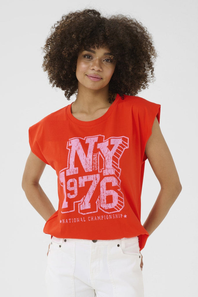 Culture Printed T Shirt Red Pink