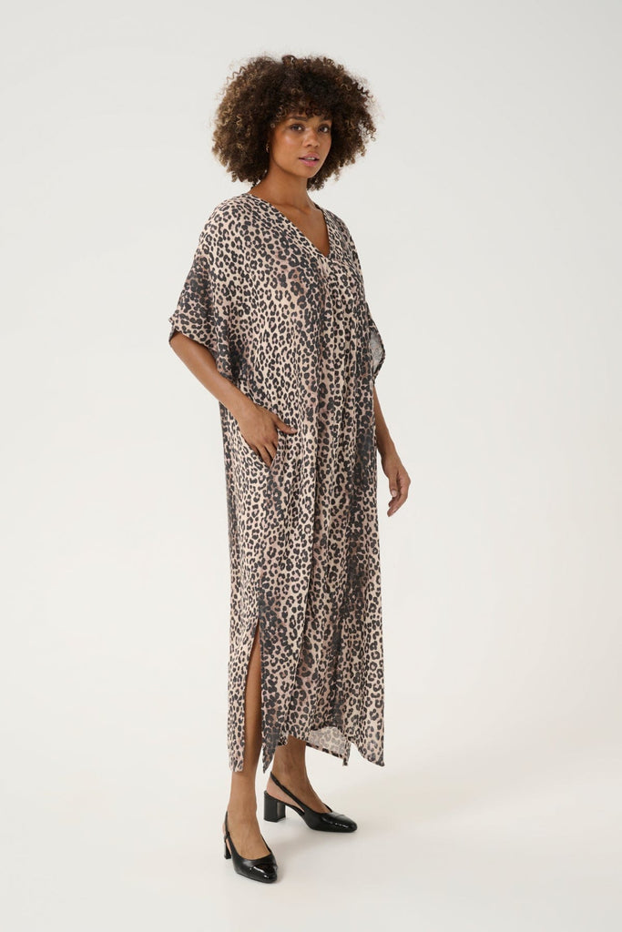 Culture Relaxed Cocoon Cotton Dress Leopard