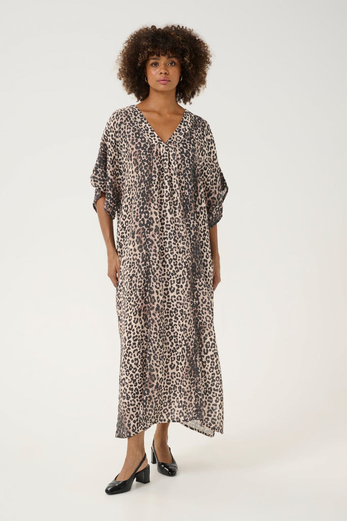 Culture Relaxed Cocoon Cotton Dress Leopard