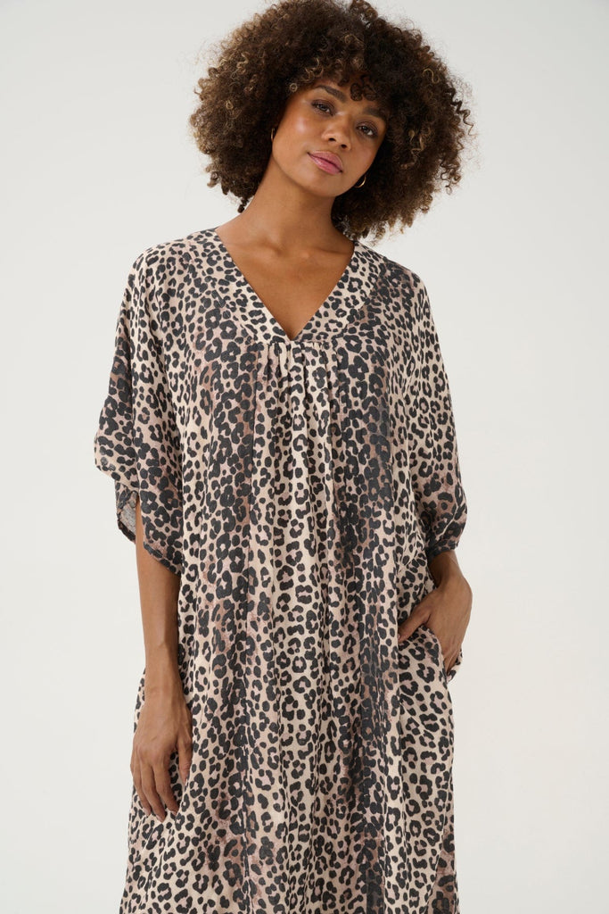 Culture Relaxed Cocoon Cotton Dress Leopard