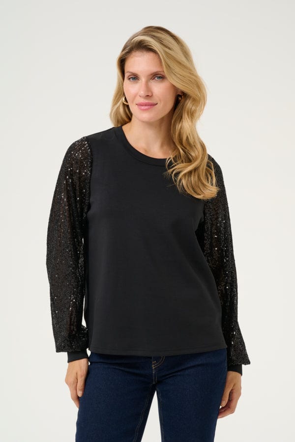 Culture Sequin Sleeve Top Black