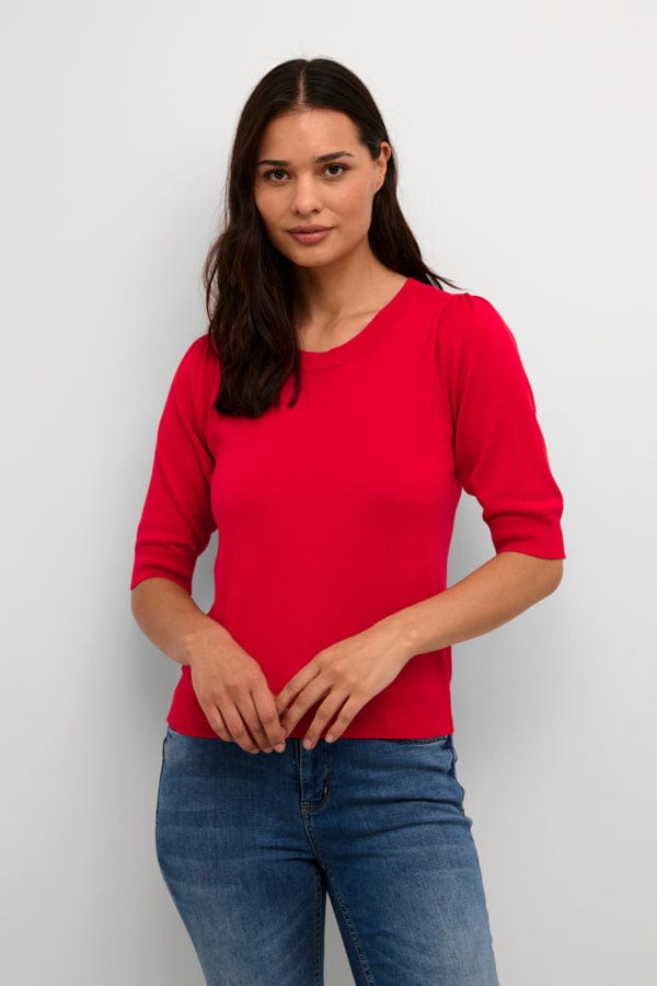 Culture Short Sleeved Fine Knit Red