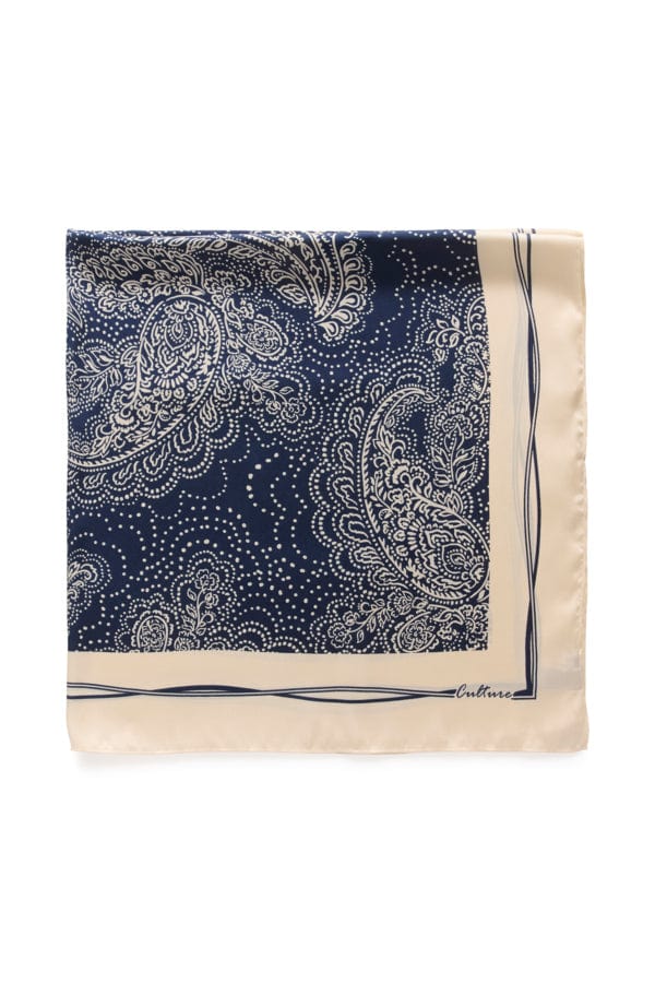 Culture Square Neck Scarf Navy Ivory