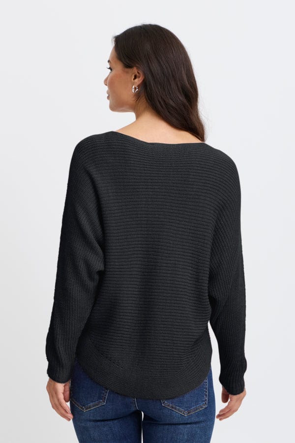 Fransa Batwing Ribbed Jumper Phantom Grey