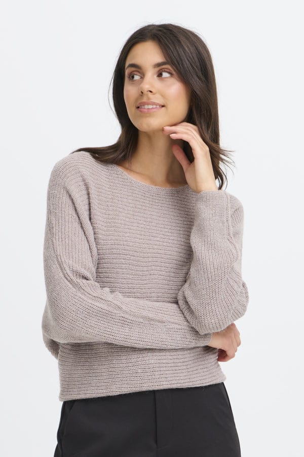 Fransa Batwing Ribbed Jumper Taupe