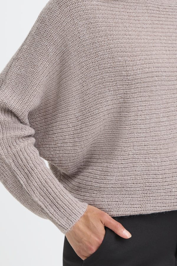 Fransa Batwing Ribbed Jumper Taupe