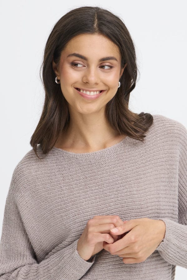 Fransa Batwing Ribbed Jumper Taupe
