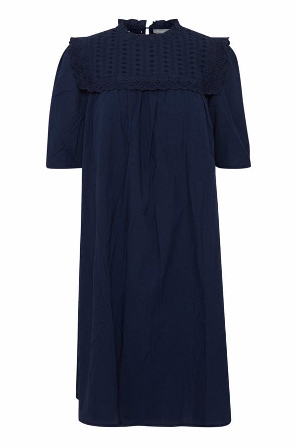 Fransa Broderie Dress Navy Blue