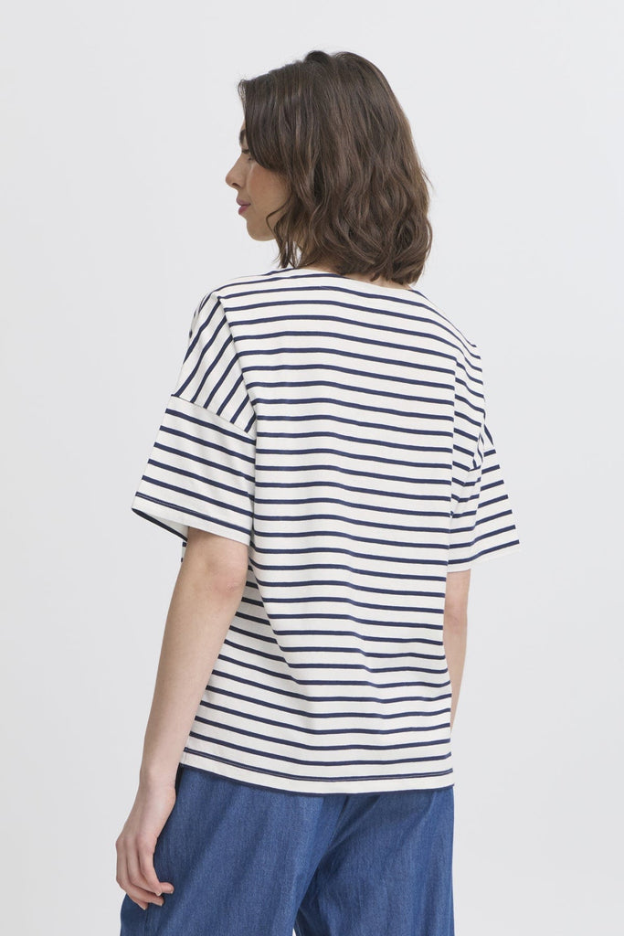 Fransa Cotton Boxy Stripe Top Navy White