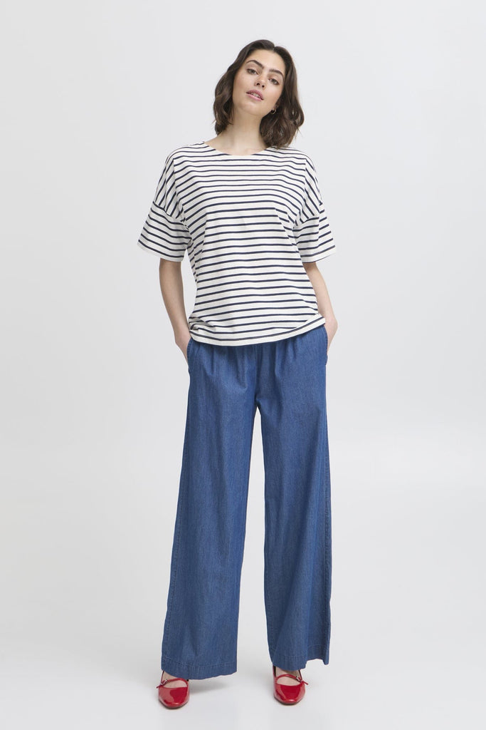 Fransa Cotton Boxy Stripe Top Navy White