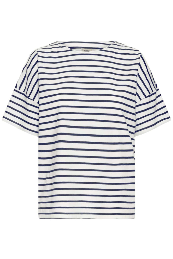 Fransa Cotton Boxy Stripe Top Navy White