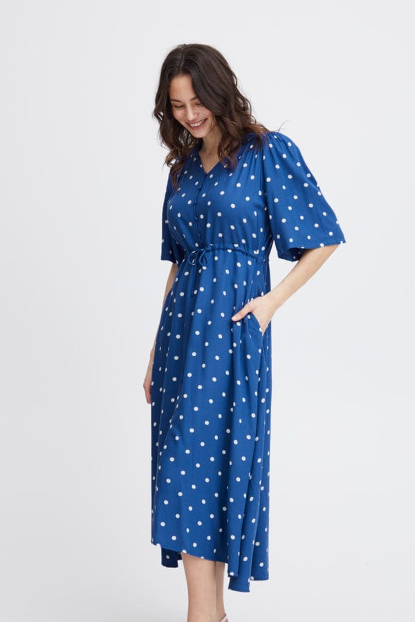 Fransa Dotty Dress Blue White